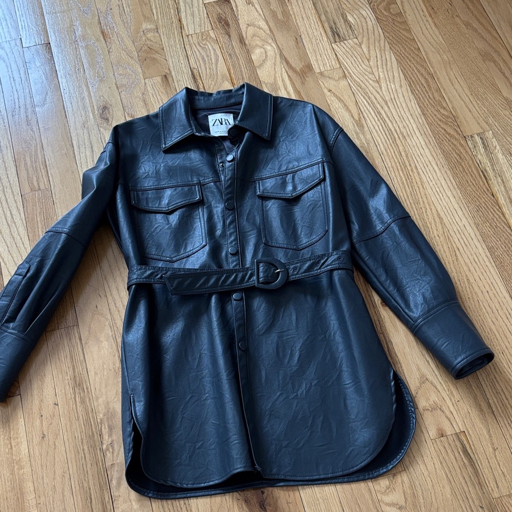 Zara Belted Faux Leather Jacket